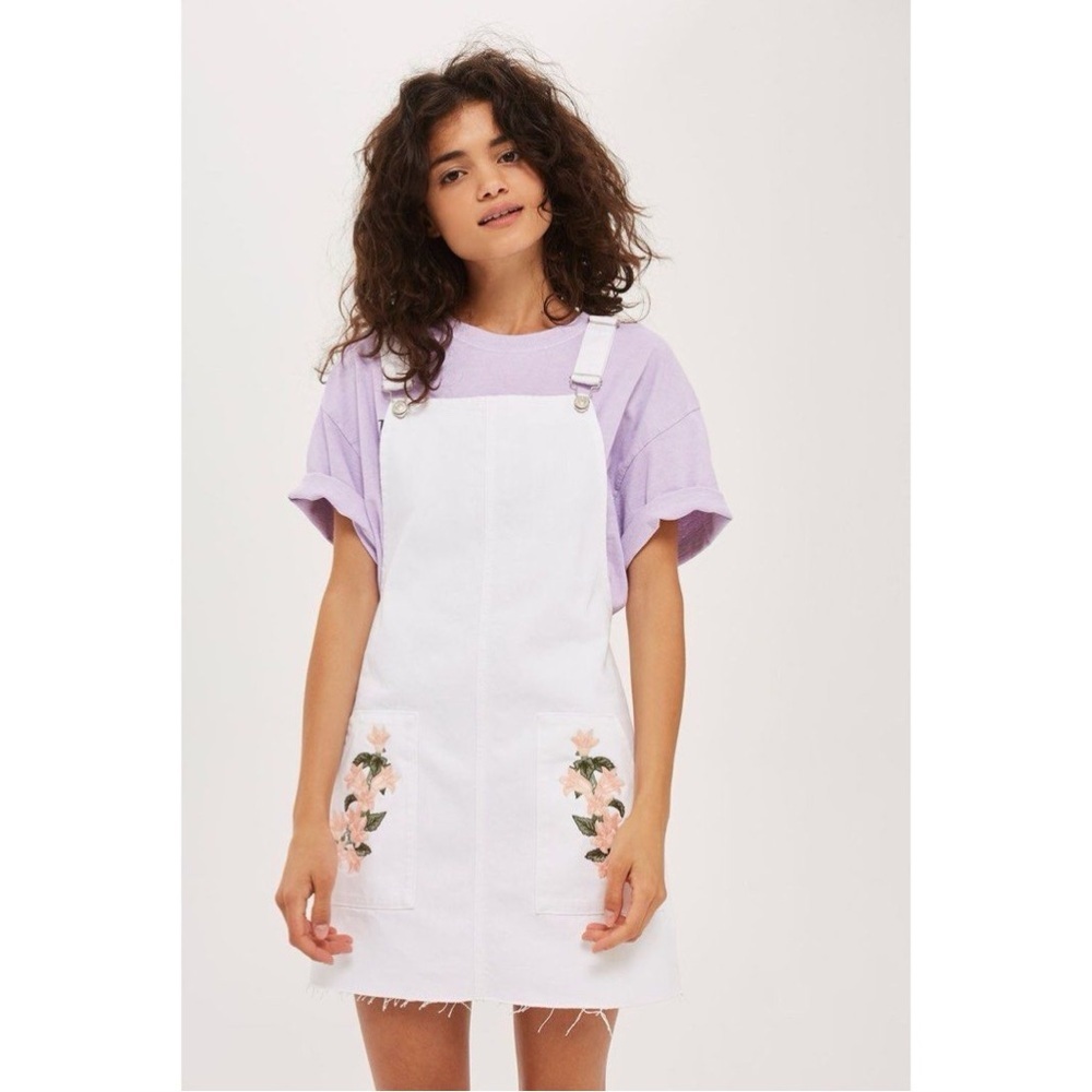 Topshop MOTO Tulip Embroidered Pinafore Dress 6 Cottagecore Boho Prairie